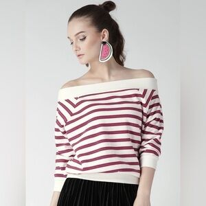 FOREVER 21 Women White & Red Striped Sweatshirt size 0X